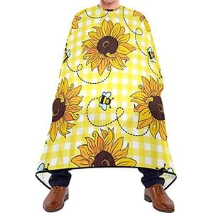 Haarknipschort 140 x 168 cm, geel geruit zonnebloemen kappers snijjurk verstelbare kappersschort duurzame kappersjurk, voor het verven styling, kappers, kinderen