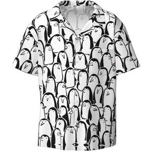 TyEdee Stijlvolle menigte van pinguïns print heren korte mouw jurk shirts met zak casual button down shirts business shirt, Zwart, M