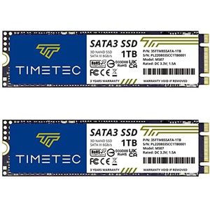 Timetec SSD 3D NAND TLC SATA III 6 Gb/s M.2 2280 NGFF 64TBW Read Speed Up to 500MB/s SLC Cache Performance Boost Internal Solid State Drive (2TB Kit(2x1TB))