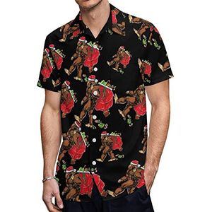 Kerstman Bigfoot Kerstmis Heren Korte Mouw Shirts Casual Button-down Tops T-shirts Hawaiiaanse Strand Tees S