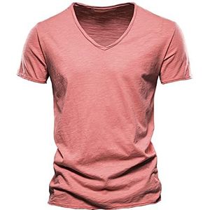 Kwaliteit 100% Katoen Mannen T-Shirt V-hals Slim Fit Soild T-Shirts Mannelijke Tops Tees Korte Mouw - - S