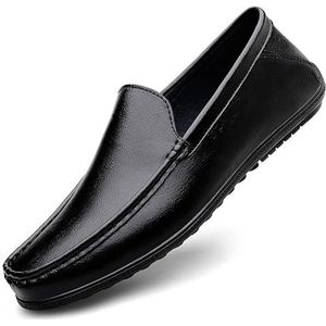 Heren loafers schoen ronde neus PU lederen loafer schoenen comfortabele lichtgewicht flexibele wandelschoen(Color:Black,Size:38 EU)