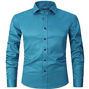 Heren Effen Twill Klassiek Fit Overhemd Zakelijk Slim Fit Overhemd Met Lange Mouwen En Zak(Blue C,XL)