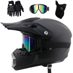 Uniseks Dubbele sport Motorcrosshelm set, met Bril Handschoenen Masker, Jeugd Volledig gezicht Offroad Stad MTB ATV Motor Helm, Bergafwaarts Enduro BMX Quad Crossmotor Crash Helm(MM,M/54-55CM)