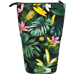 Nbtghga Tropische bladeren met bloemen print potlood telescopische klassieke kunst staan potlood etui organisator potlood houder make-up tas cadeau, Zwart, Eén maat