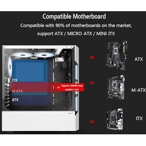 Mid-Tower Computerbehuizing ATX/M-ATX/ITX, Desktop Computerbehuizing, Verticale GPU-beugel Gehard Glazen Zijpaneel(Black)