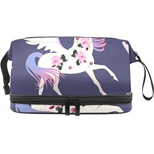 Grote capaciteit reizen cosmetische tas,Be Unicorn Flower Sky Wolken,Make-up tas,Waterdichte make-up tas Organizer, Meerkleurig, 27x15x14 cm/10.6x5.9x5.5 in