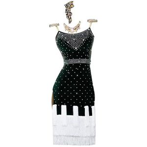 Yhwacyznm Volwassen fluwelen Latijns Amerikaanse dansjurken Salsa danskleding Met strass steentjes Tangowedstrijdkostuums voor dames Cha cha balzaaloutfit zonder rug,Groen,L