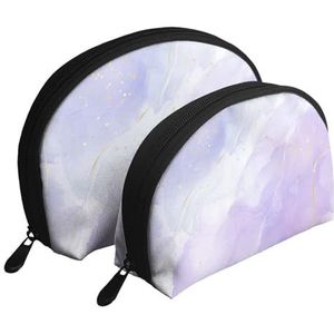 Make-uptas, cosmetische reistas 2 stuks draagbare clutch zakje set zakje organizer vloeibaar pastel paars marmer, zoals afgebeeld, Eén maat