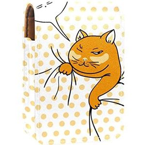 Gepersonaliseerde Lipstick Case Draagbare Make-up Tas Cosmetische Pouch Lippenstift Houder Make-up Organizer Leuke Grappige Oranje Kat met Gele Stippen Achtergrond, Meerkleurig, 9.5x2x7 cm/3.7x0.8x2.7 in