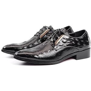 Oxford schoenen for heren met veters, spitse neus, PU-leer, derbyschoenen met krokodillenprint, blokhak, antislip, antislip, bruiloft (Color : Black, Size : 38 EU)