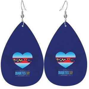 Oorbellen Diabetes Bewustzijn Maand Blauw Lint Faux Lederen Oorbellen Mode Dangle Earring Vintage Teardrop Lederen Oorbellen Voor Gift Vrouwen Accessoire, 3.8cm, Leer, Geen edelsteen