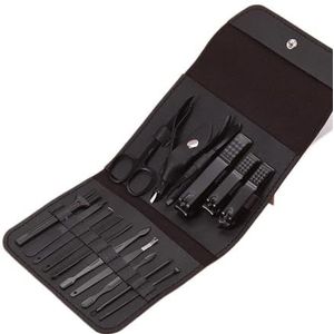 Premium 16-delige nagelverzorgingsset voor thuis, roestvrijstalen tondeuse, pedicureset en reiskoffer inbegrepen manicureset (zwart 16 stuks set)