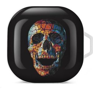 Gestileerde laag poly kleurrijke schedel oordopjes hoesje compatibel met Samsung hard shell beschermhoes wit stijl