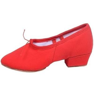 Balletschoenen, kwalitatieve dansschoenen voor vrouwen, middenhak, leer, meisjes, vrouwen, balletdansschoenen, buik, yoga, dansschoenen, lerarenschoenen, Canvas Rood, 38.5 EU