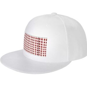 KoNsev Rode geruite witte vierkanten snapback hoeden voor mannen,Flat Bill Brim Baseball Cap Hoed verstelbaar,Trucker Cap, Wit, Eén Maat
