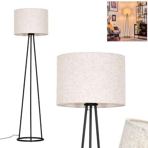 HOFSTEIN Staande lamp Bassagoda, staande lamp van metaal/stof in zwart/beige, lamp in modern design met ronde kap (Ø 40 cm) en voetschakelaar, hoogte 152 cm, 1 x E27, zonder lampen