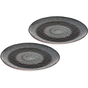 Leonardo Matera 026998 Keramische borden, set van 2, vaatwasserbestendige eetborden, eetborden met glazuur, 2 ronde aardewerken borden grijs, Ø 22,5 cm