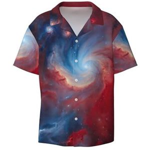 YJxoZH Rood Blauw Galaxy Print Heren Jurk Shirts Casual Button Down Korte Mouw Zomer Strand Shirt Vakantie Shirts, Zwart, XL