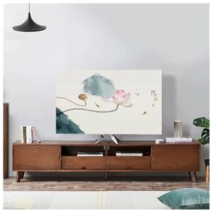 WLTYSM TV Cover Landschap Elastische Kracht Televisie Kap TV Stof Cover Doek 32-75 Inch Eenvoudige en Moderne Chinese Stijl TV Display Protector (7,4-46 inch)