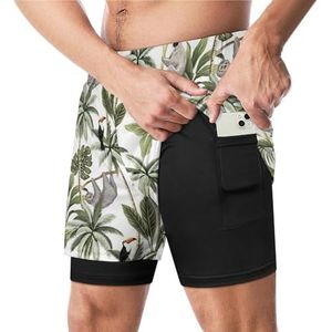 Tropische Toekan Palmbomen Bananenboom Bloemen Grappige Zwembroek met Compressie Liner & Pocket Voor Mannen Board Zwemmen Sport Shorts