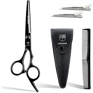 JINSHOW 5Pcs Schaar Haar Kappers Professionele Scharen Set Dunner Snijden Clip Kam Rvs Cut Pouch Kit Salon Kapper Vrouwen Mannen Kids Huisdier Zwart
