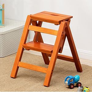 Opstapje, Opstapkruk for volwassenen/trapladder/tegenstoel, 2/3/4 stap multifunctionele opvouwbare massief houten ladder Stoo(Yellow,2 step)