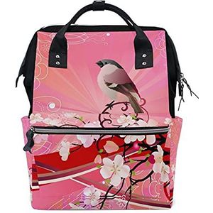 Roze bloem vogel luier tas rugzak moeder tas casual lichtgewicht grote capaciteit voor reizen mama vrouwen meisjes