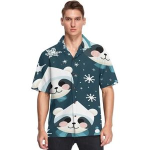 Leuke Sneeuw Panda Shirts voor Mannen Korte Mouw Button Down Hawaiiaanse Shirt voor Zomer Strand, Patroon, XXL