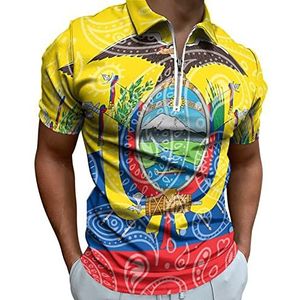 Paisley Ecuador Vlag Half Zip-up Polo Shirts Voor Mannen Slim Fit Korte Mouw T-shirt Sneldrogende Golf Tops Tees XL