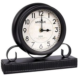Vilde Tafelklok Staande klok retro metalen klok voor bureau commode zwart vintage stijl 23 cm