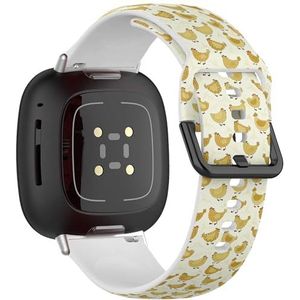 Zachte sportband compatibel met Fitbit Sense / Sense 2 / Versa 4 / Versa 3 (Yellow Chickens Cartoon), siliconen armband, accessoire