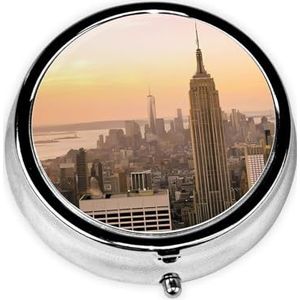 Empire State Building draagbare pillendoos, 3 compartimenten medicijnpillenetui, bedrukte pillenorganizer voor zakportemonnee en reizen