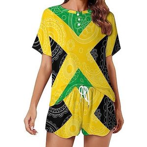 Jamaica Paisley Vlag Mode 2 Stuks Dames Pyjama Sets Korte Mouw Nachtkleding Zachte Loungewear Stijl-18