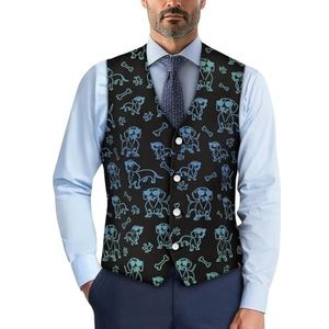 Wismoutput Heren V-hals pak vesten zachte slim fit button down jurk stijlvol blazer vest met riem aan de achterkant, Hond en bot, S