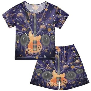 YOUJUNER Kinderpyjama set muziek gitaar print korte mouw T-shirt zomer nachtkleding pyjama lounge wear nachtkleding voor jongens meisjes kinderen, Meerkleurig, 6 jaar