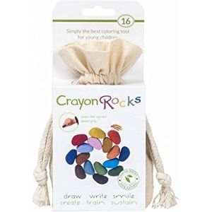 Crayon Rocks – niet-giftige kinderwaxstiften met motorstimulerende werking – langdurige veelkleurige kleurpotloden in een mosselin-tas – 16 kleuren – voor het tekenen op papier en stof