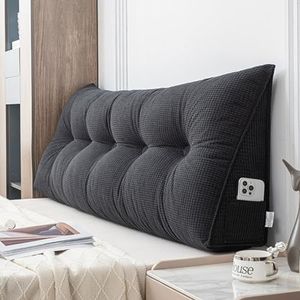 Maïsfluwelen hoofdbordkussen, kingsize queensize tweepersoonsbed, rugkussen voor op de bank, leeskussens, wasbaar wigvormig hoofdbordkussen, driehoekige rugsteun (maat: 80 x 50 x 20 cm, kleur: zwart)
