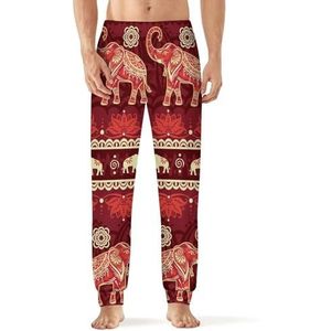 Rode Boheemse olifanten heren pyjama broek met zakken nachtkleding print zachte lounge blauw