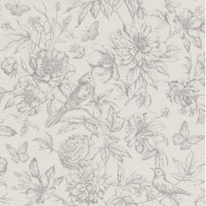 rasch Behang 449440 uit de Florentine II collectie – vliesbehang in grijs met bloemenpatroon in vintage stijl – 10,05m x 53cm (l x b)