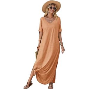 jurken voor dames Effen jurk met vleermuismouwen, splitzoom en zonder riem (Color : Orange, Size : XL)