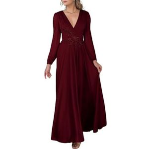 KIYNE Dames V-hals chiffon moeder van de bruid jurken met kant appliqué formele trouwjurk feestjurk, Bordeaux, 32