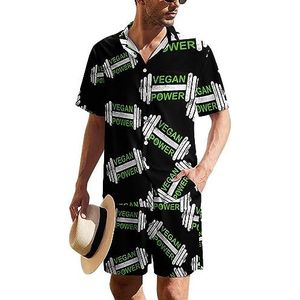 Vegan Power Dumbbel Hawaiiaanse pak voor heren, set van 2 stuks, strandoutfit, shirt en korte broek, bijpassende set