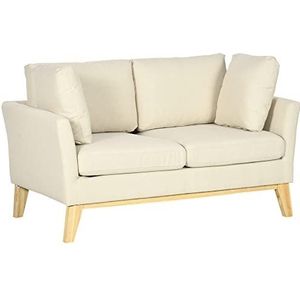 HOMCOM 2-zitsbank, tweepersoonsbank in linnenlook, tweezitsbank met kussens, loveseat met houten poten voor woonkamer, slaapkamer, tot 150 kg, beige, 137 x 78 x 78 cm