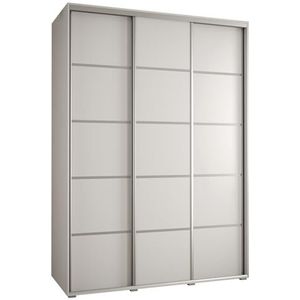 MEBLE KRYSPOL Davos 4 180 Kledingkast met drie schuifdeuren voor slaapkamer - Moderne Kledingkast met kledingroede en planken - 235,2x180x60 cm - Wit Wit Zilver