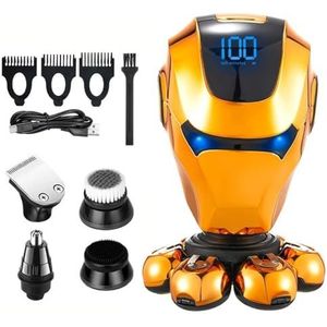 Elektrisch scheerapparaat voor mannen, 5-in-1 led digitale gouden elektrische scheerset - neushaartrimmer, tondeuse, reinigingsborstel, exfoliërende borstel