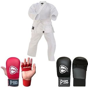 PSS Karate Martial Arts trainingsuniform voor kinderen, 100% katoen met karate wanten voor kinderen, maat X-Small (Karate Mitt Red, 2-150)