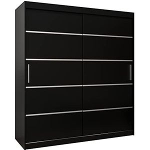 MEBLE KRYSPOL Verona 1 schuifdeurkast 180 cm kledingkast met kledingstang en plank slaapkamer woonkamer kast schuifdeuren modern design (laden: 0, zwart)