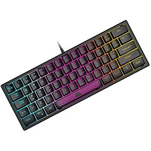 Mini 60% Gaming Keyboard, Wired Membraan Game Toetsenbord met Compact 62-Toetsen, Stille Semi-mechanisch Keycaps, Optisch Chroma RGB-Verlichting, Ultra-light, UK Layout, PC Laptop Computer Mac-Zwart