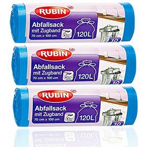 Trekkoord vuilniszakken - 120 liter (30 stuks) - voor huishouden en kantoor - scheurvast en vloeistofdicht - 3-pack (3 x 10 stuks) - recyclebaar - bijzonder klein verpakt